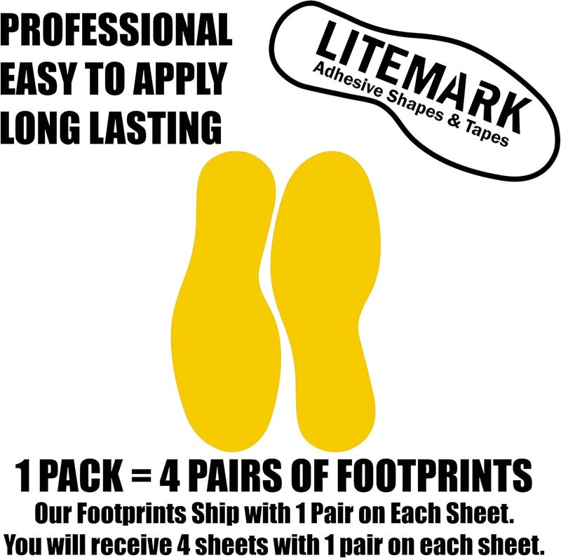 LiteMark Floor Vinyl Decals Footprint Stickers – line up Stickers for Classroom Floor, Offices, Dance, Events – Durable Gloss Finish Spot Markers, Yellow, 11.5 Inch, Pack of 8 Pcs (4 Pairs) - Image 3